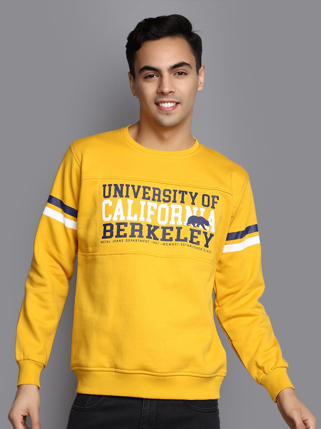 

V-Mart Typography Printed Round Neck Cotton Pullover Sweatshirt, Mustard