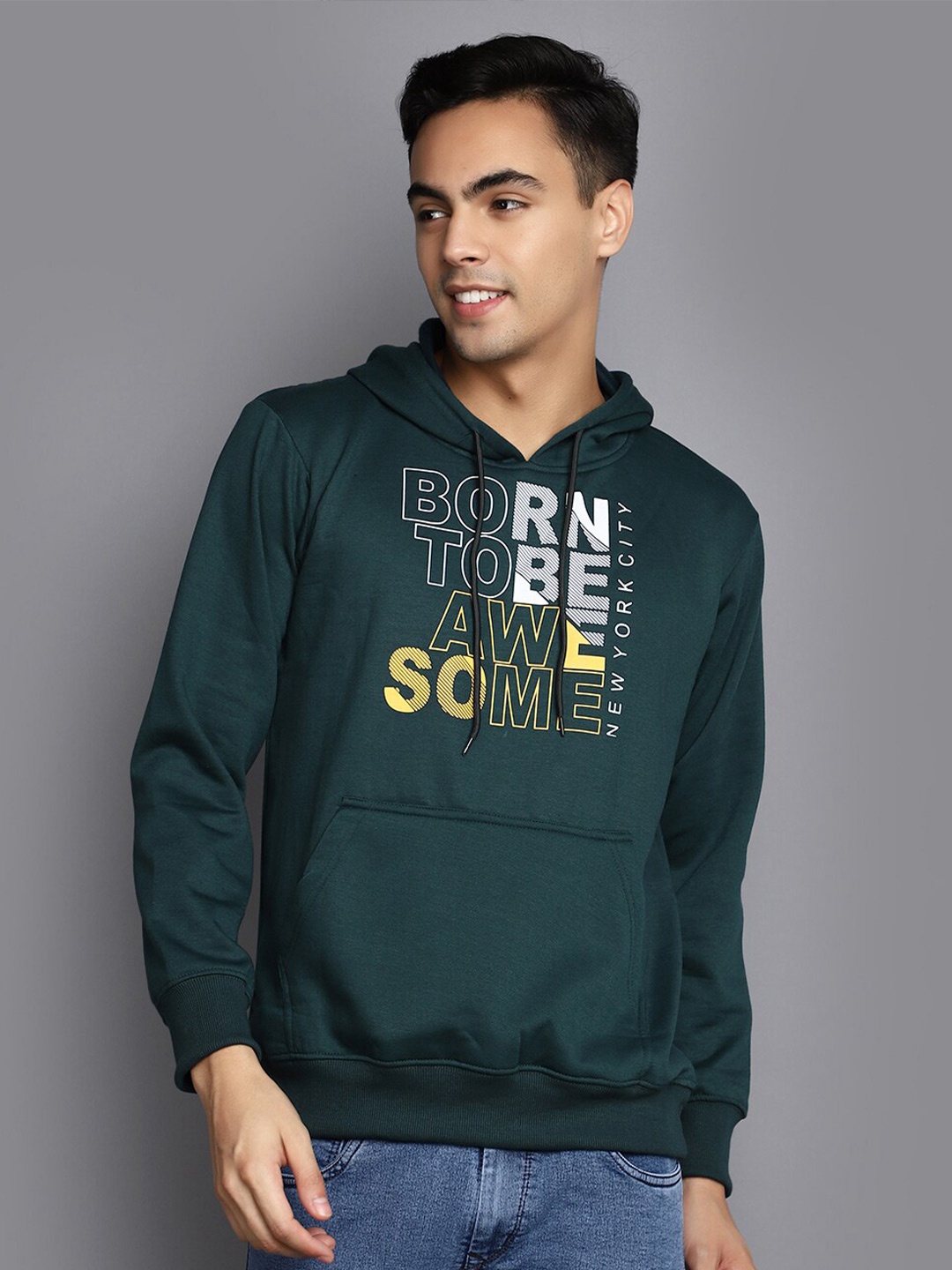 

V-Mart Typography Printed Hooded Cotton Pullover Sweatshirt, Green