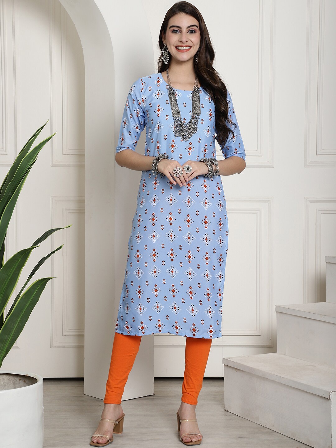 

Ethnic basket Ethnic Motifs Printed Straight Kurta, Blue