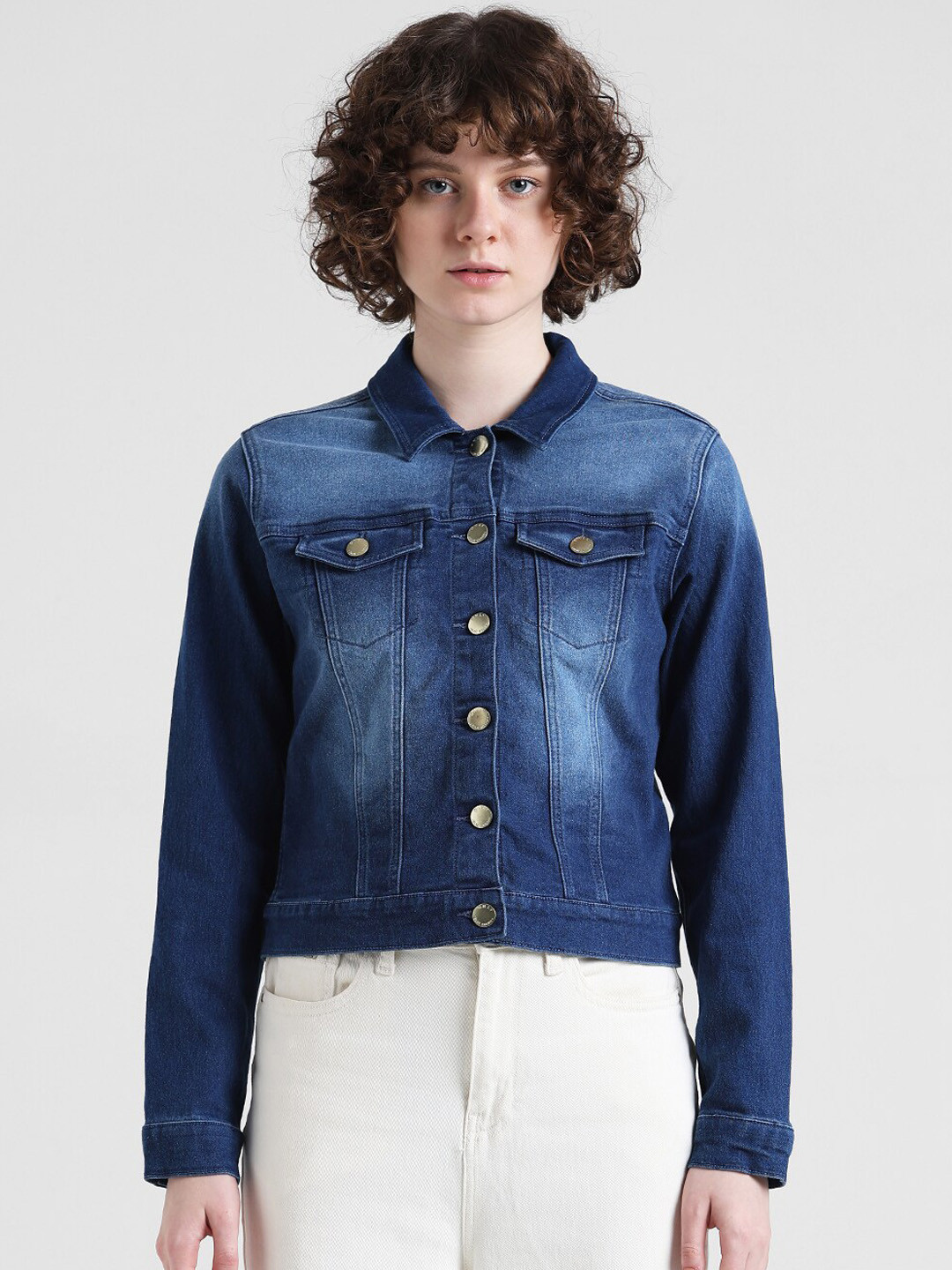 

ONLY Washed Crop Denim Jacket, Blue