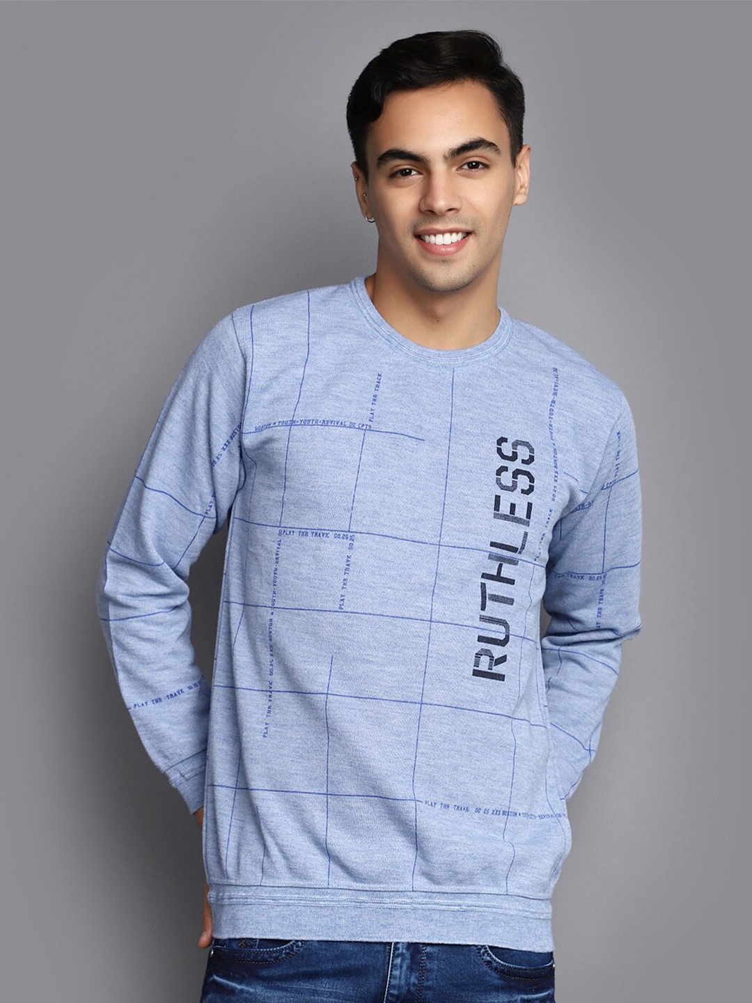 

V-Mart Typography Printed Cotton Sweatshirt, Blue