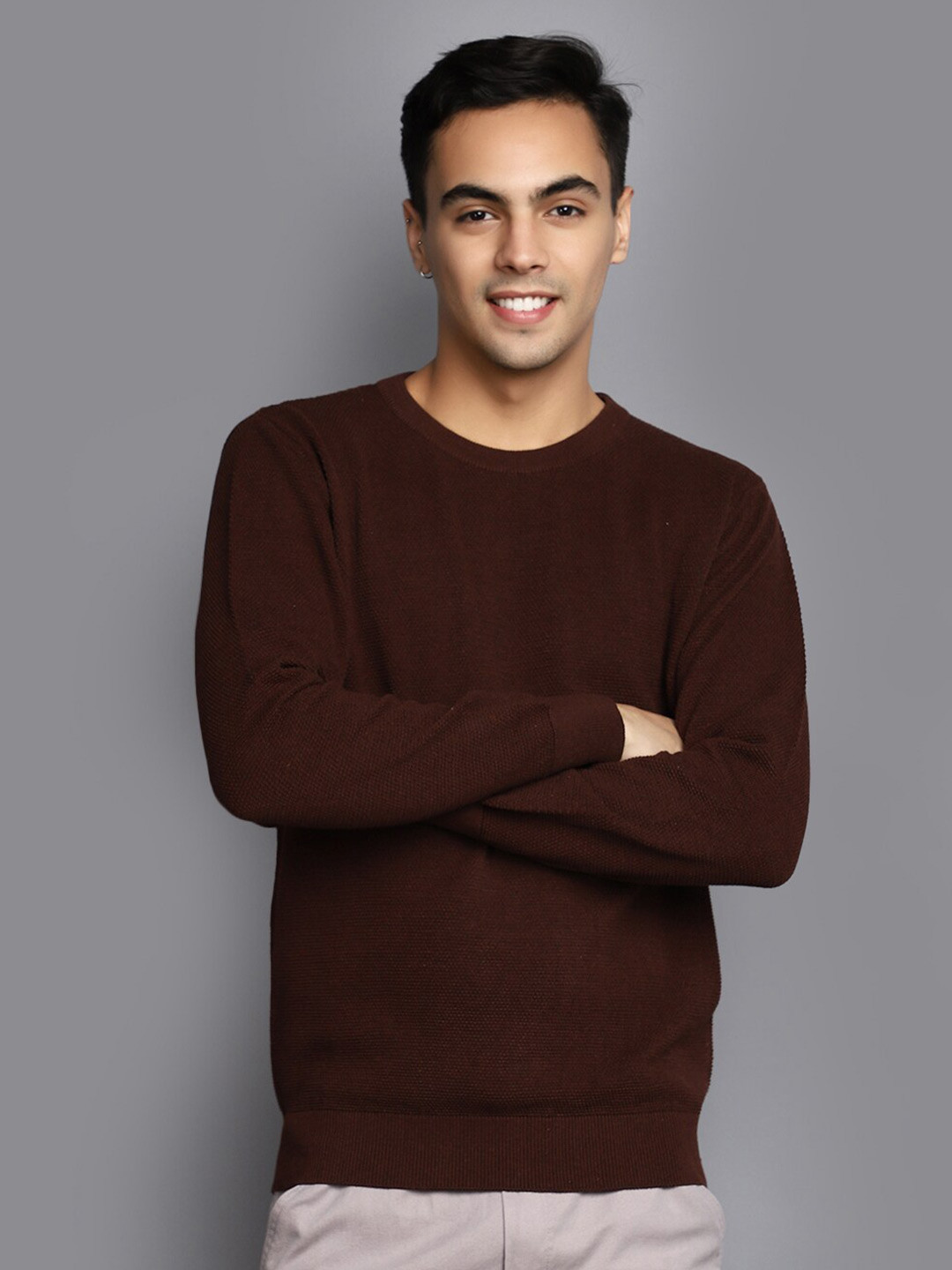 

V-Mart Ribbed Cotton Pullover, Brown