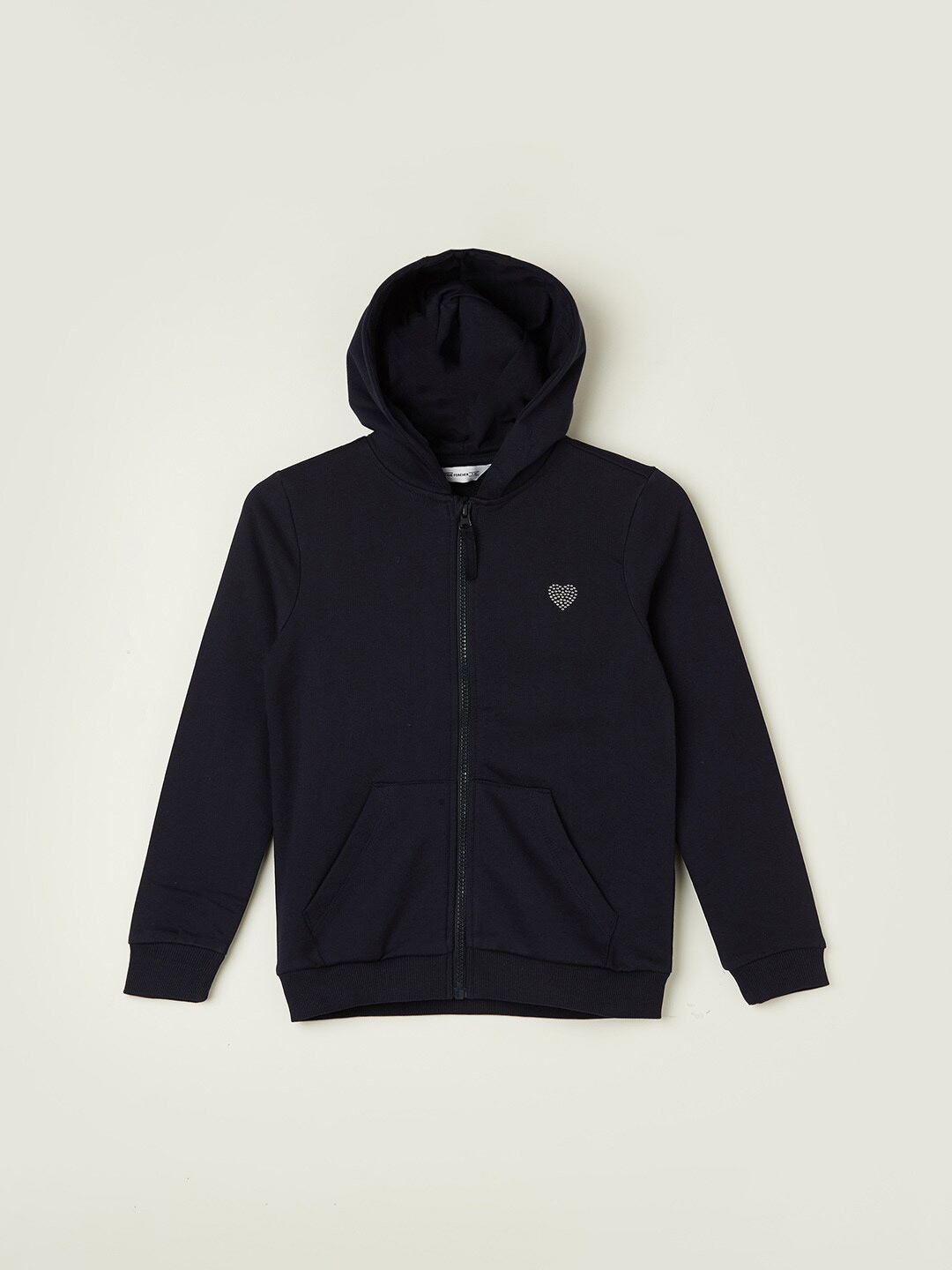 

Fame Forever by Lifestyle Girls Hooded Pure Cotton Front Open Sweatshirt, Navy blue