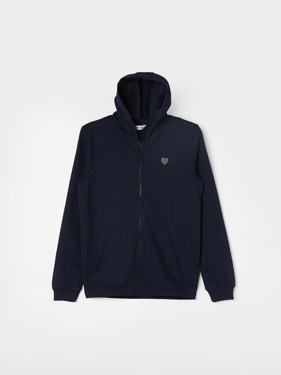 

Fame Forever by Lifestyle Girls Hooded Pure Cotton Front Open Sweatshirt, Navy blue