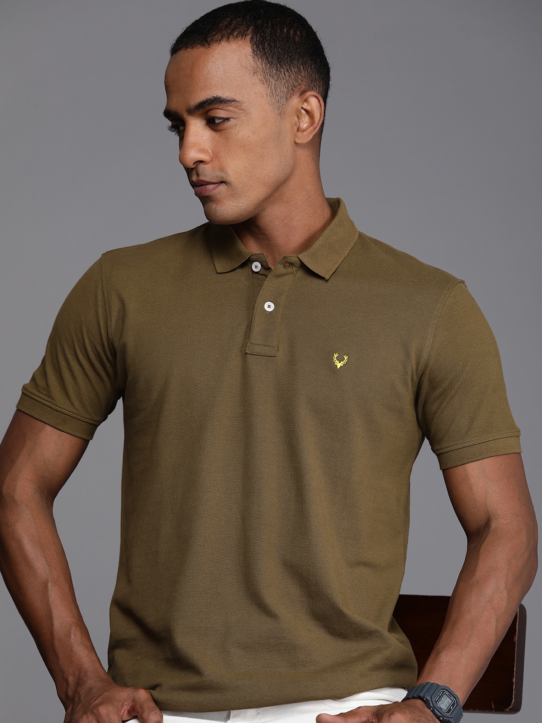 

Allen Solly Pure Cotton T-shirt with Polo Collar, Olive