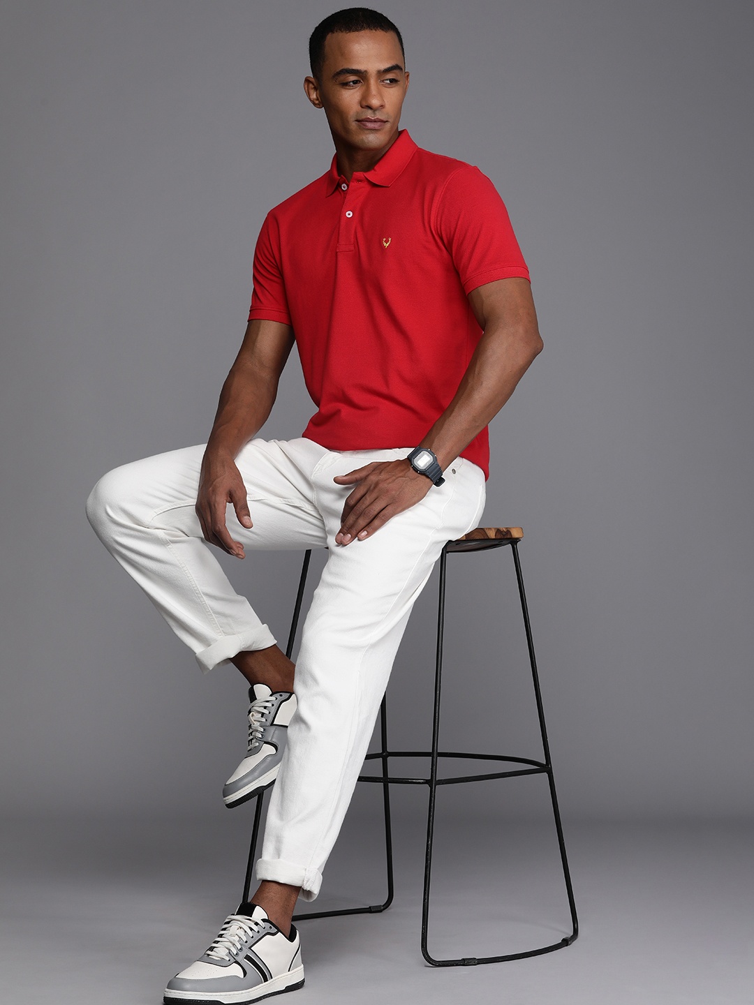 

Allen Solly Pure Cotton T-shirt with Polo Collar, Red