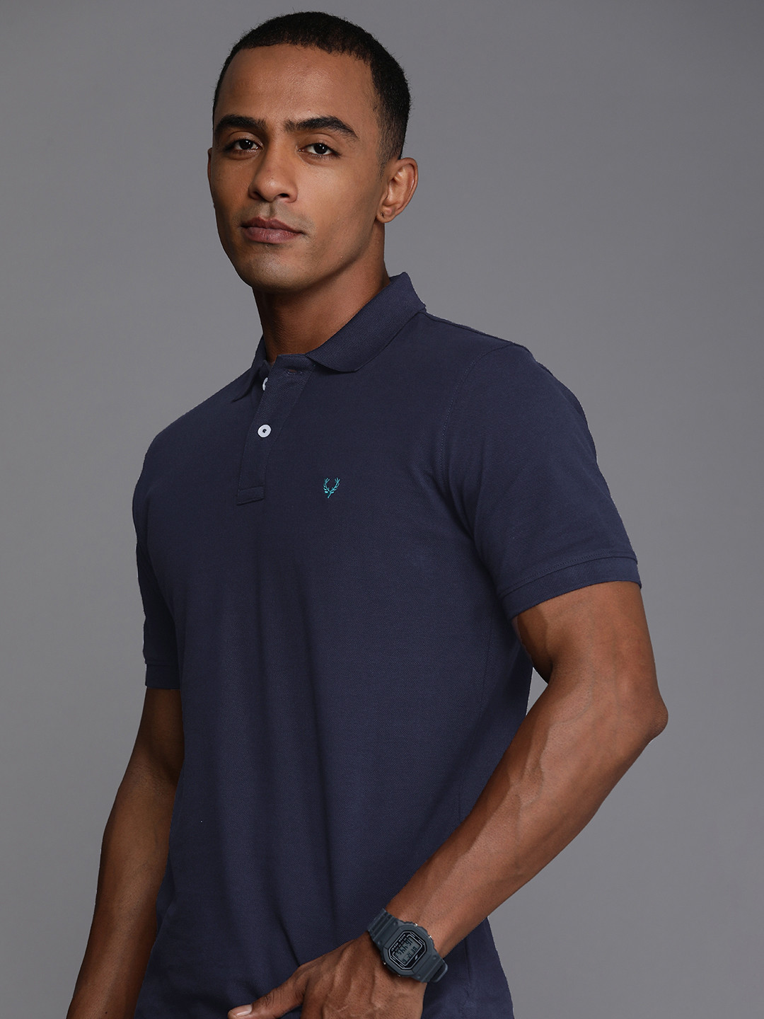 

Allen Solly Solid Polo Collar Pure Cotton T-shirt, Navy blue