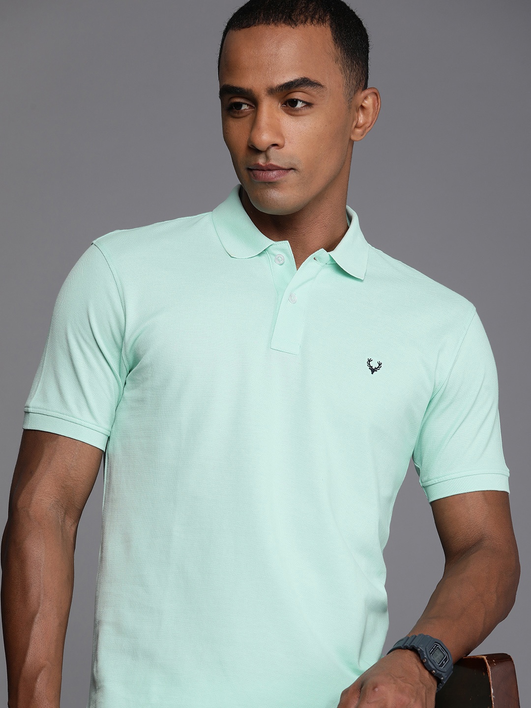 

Allen Solly Pure Cotton T-shirt with Polo Collar, Green