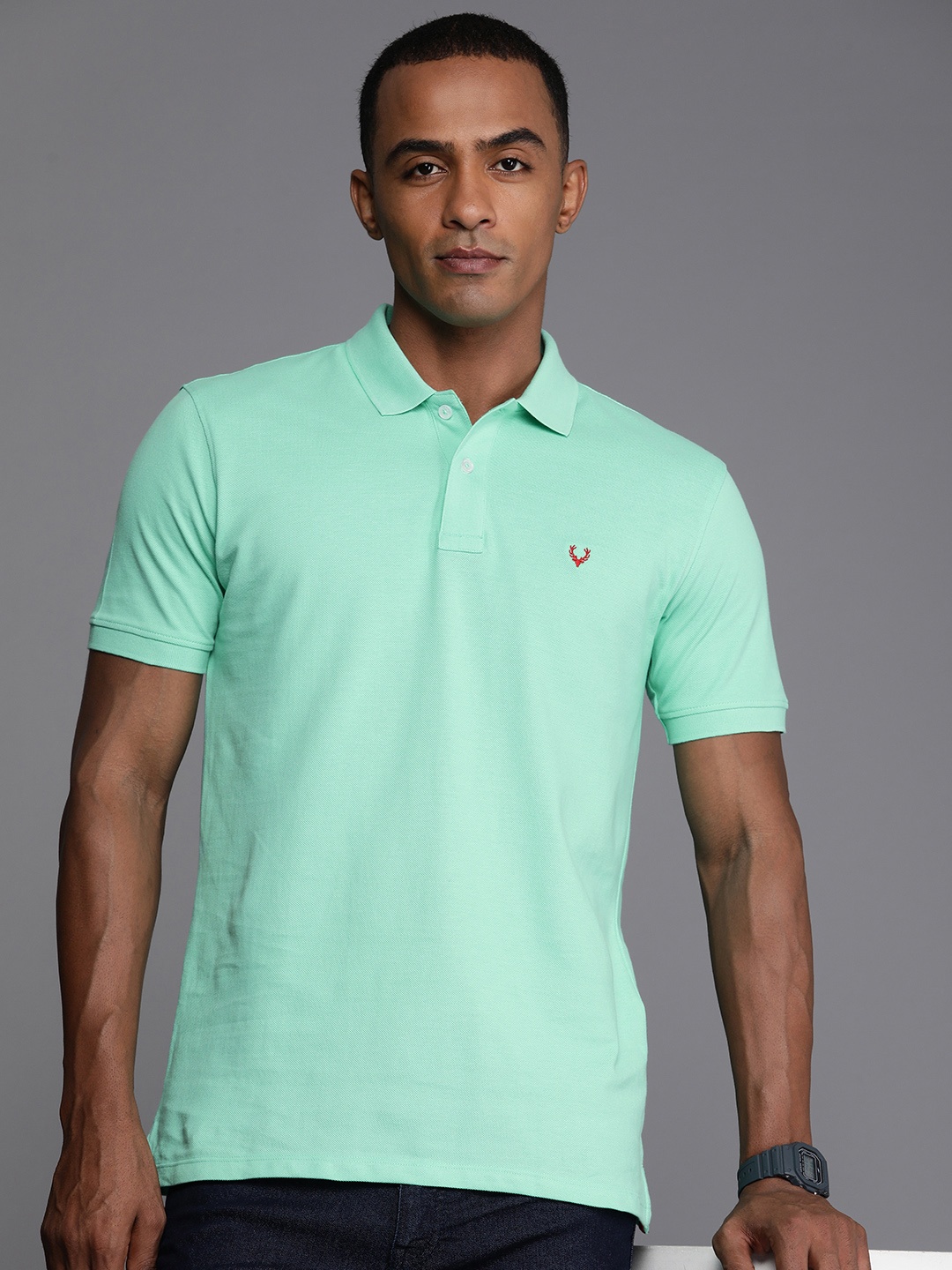 

Allen Solly Solid Polo Collar Pure Cotton T-shirt, Green