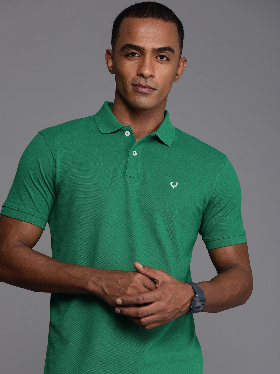 

Allen Solly Pure Cotton T-shirt with Polo Collar, Green
