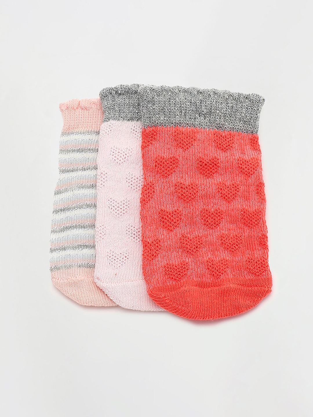 

max Infants Girls Pack Of 3 Patterned Ankle Length Socks, Red