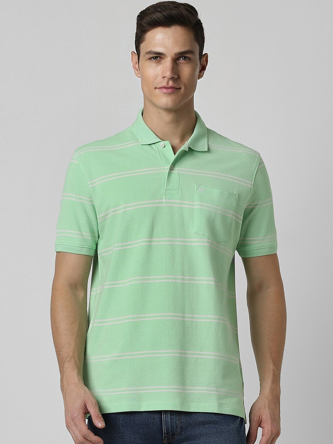 

Peter England Striped Polo Collar T-shirt, Green