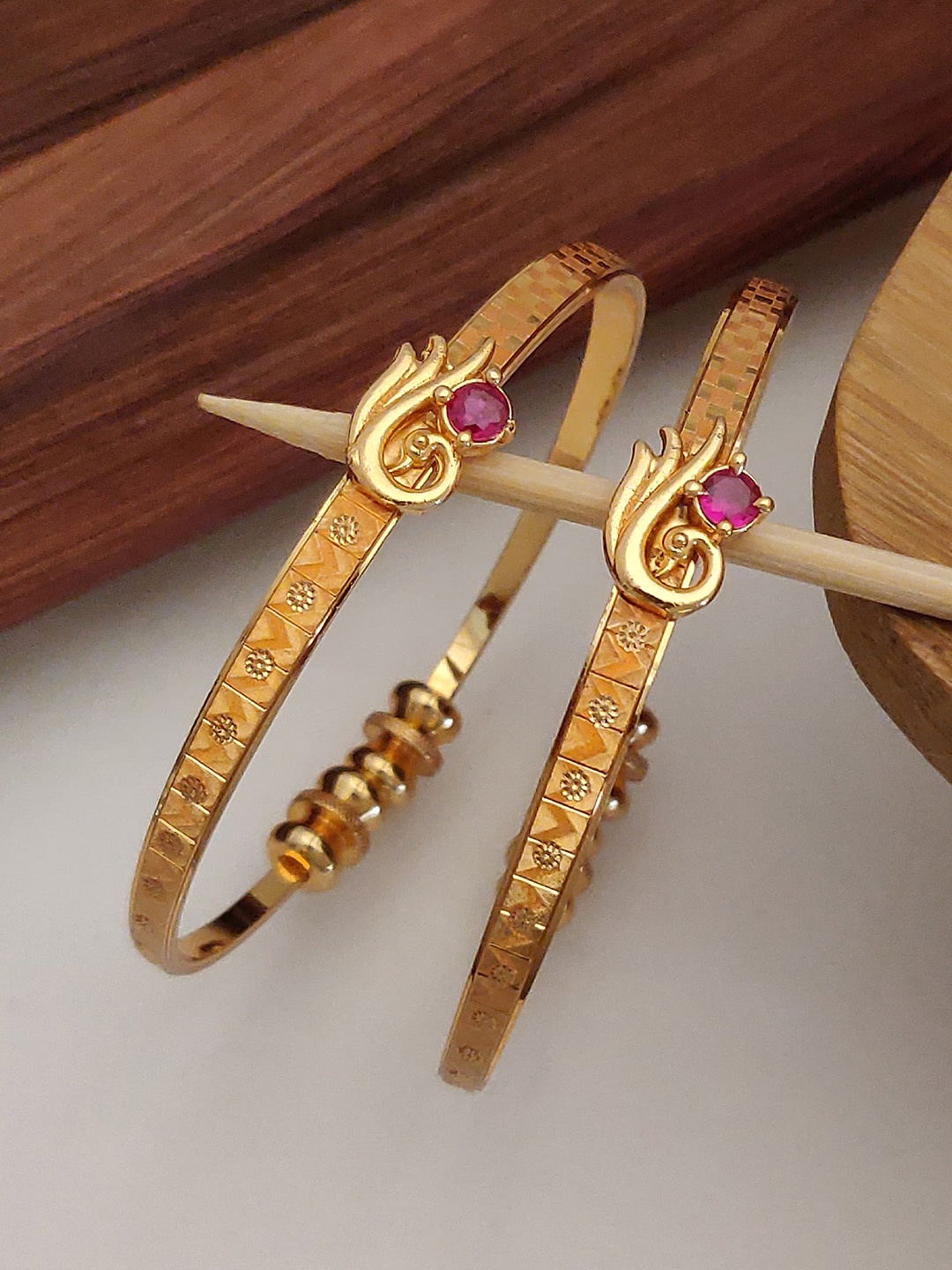 

Shining Diva Set Of 2 Gold-Plated Crystals-Studded Bangles