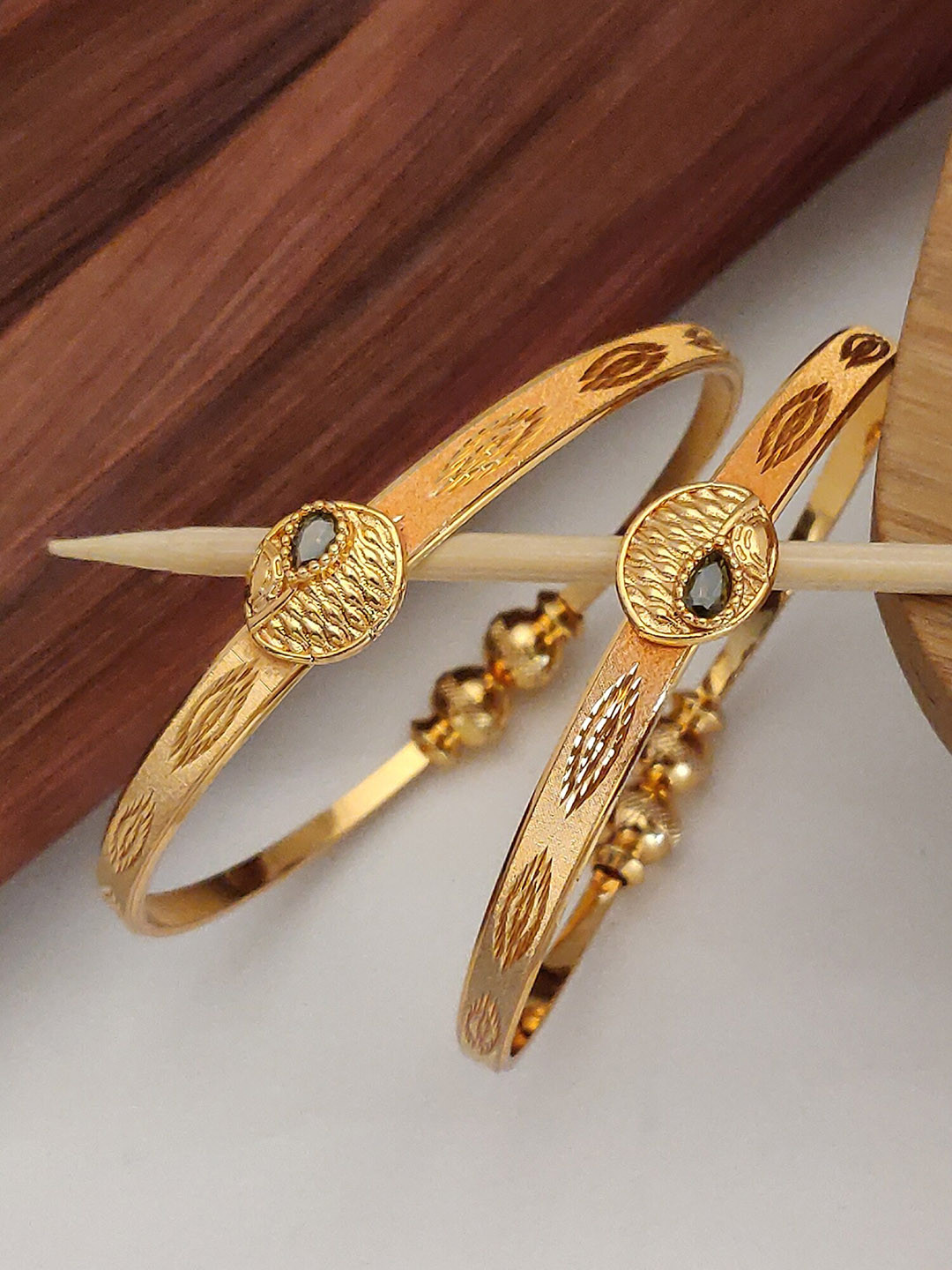 

Shining Diva Set Of 2 Gold-Plated Crystals-Studded Bangles