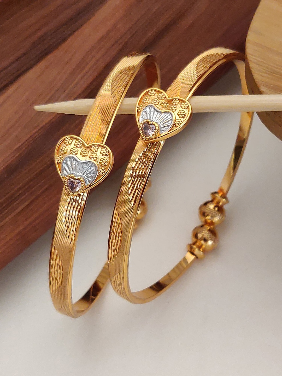 

Shining Diva Set Of 2 Gold-Plated Crystal-Studded Bangles