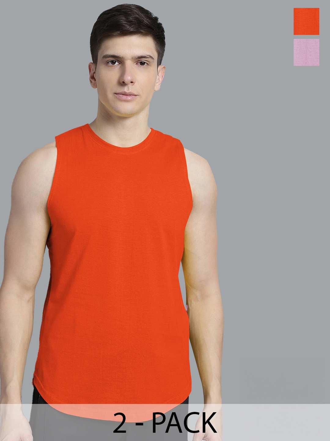 

FBAR Pack Of 2 Bio Wash Pure Cotton Gym Innerwear Vests, Orange