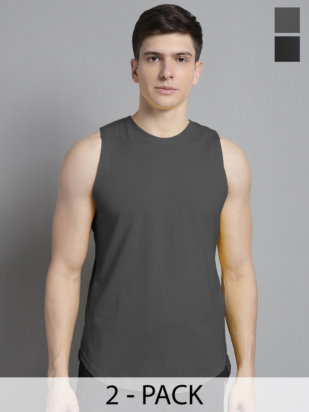 

FBAR Pack Of 2 Bio Wash Pure Cotton Gym Innerwear Vests, Grey
