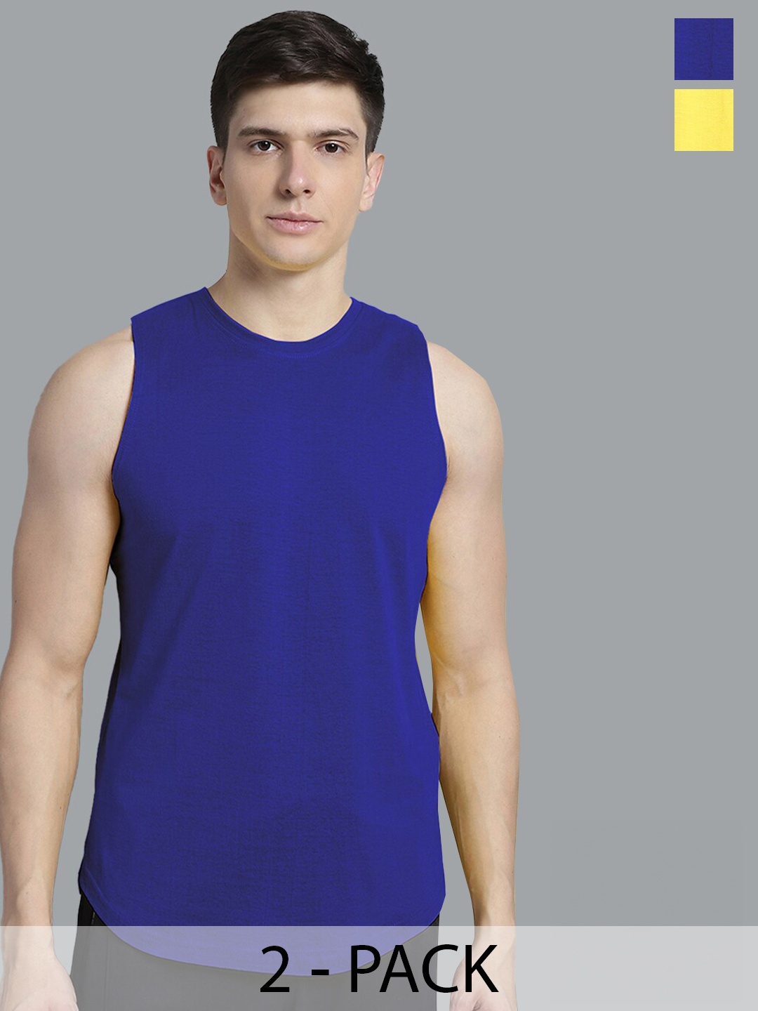 

FBAR Pack Of 2 Round Neck Bio-Wash Pure Cotton Gym Vests, Blue