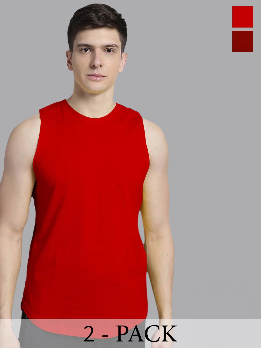 

FBAR Pack Of 2 Pure Cotton Gym Vests FB-AE-03-14-S, Red