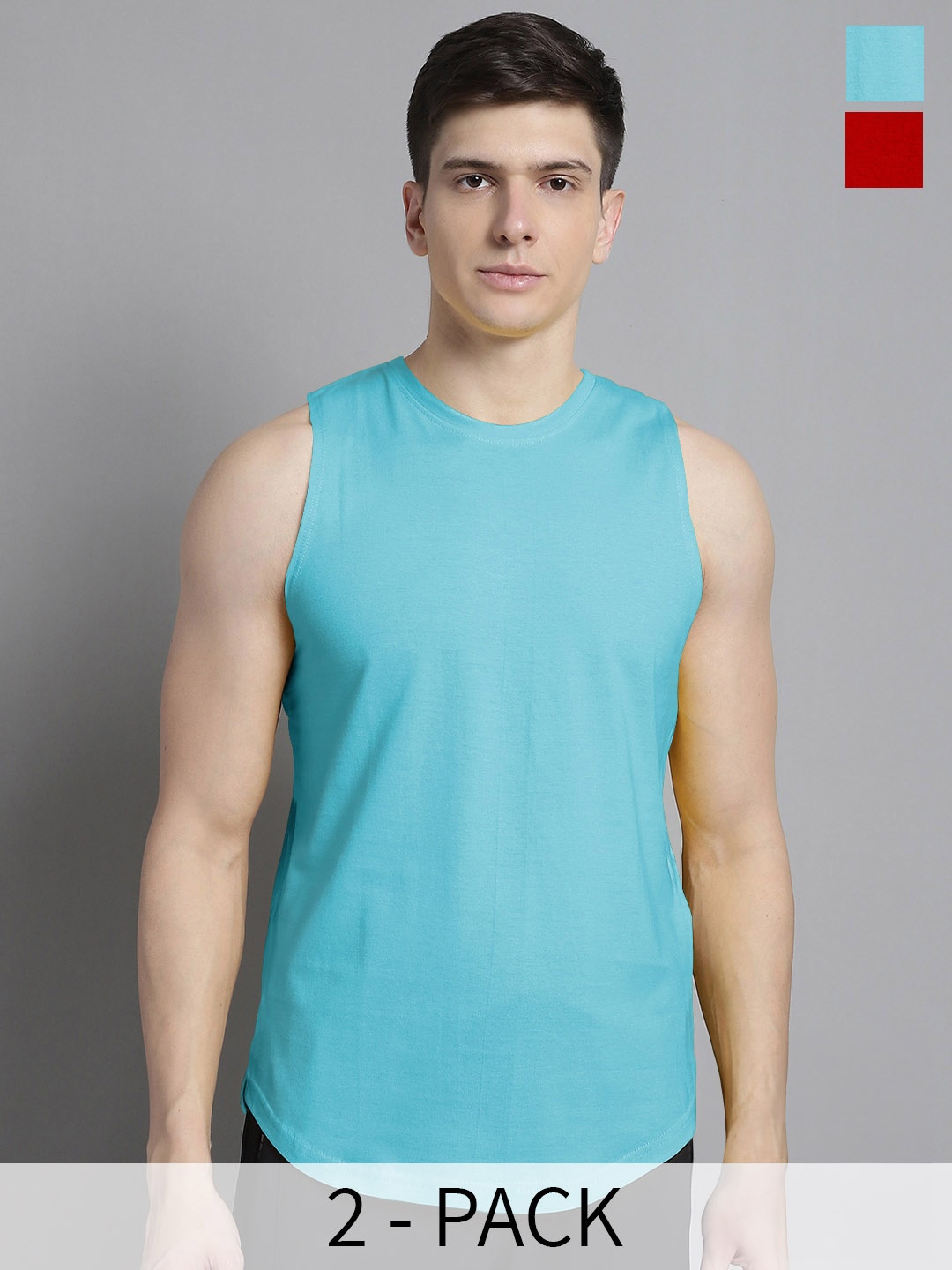 

FBAR Pack Of 2 Round Neck Pure Cotton Innerwear Vests FB-AE-03-20-S, Red
