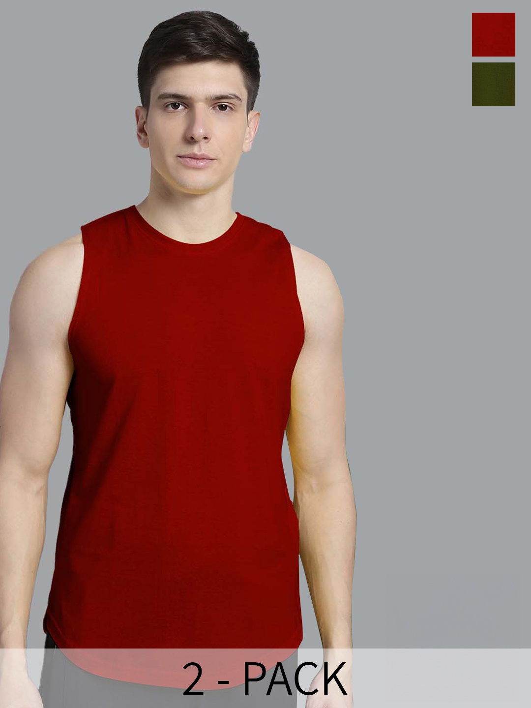 

FBAR Pack Of 2 Round Neck Pure Cotton Innerwear Vests FB-AE-14-34-S, Maroon