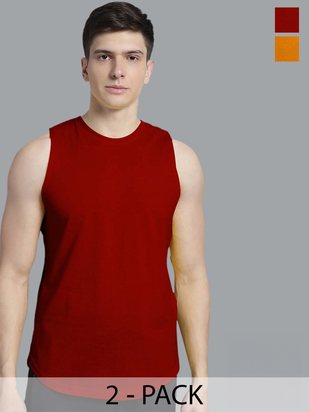 

FBAR Pack Of 2 Pure Cotton Rich Sleeveless Innerwear Vests FB-AE-14-26-S, Maroon