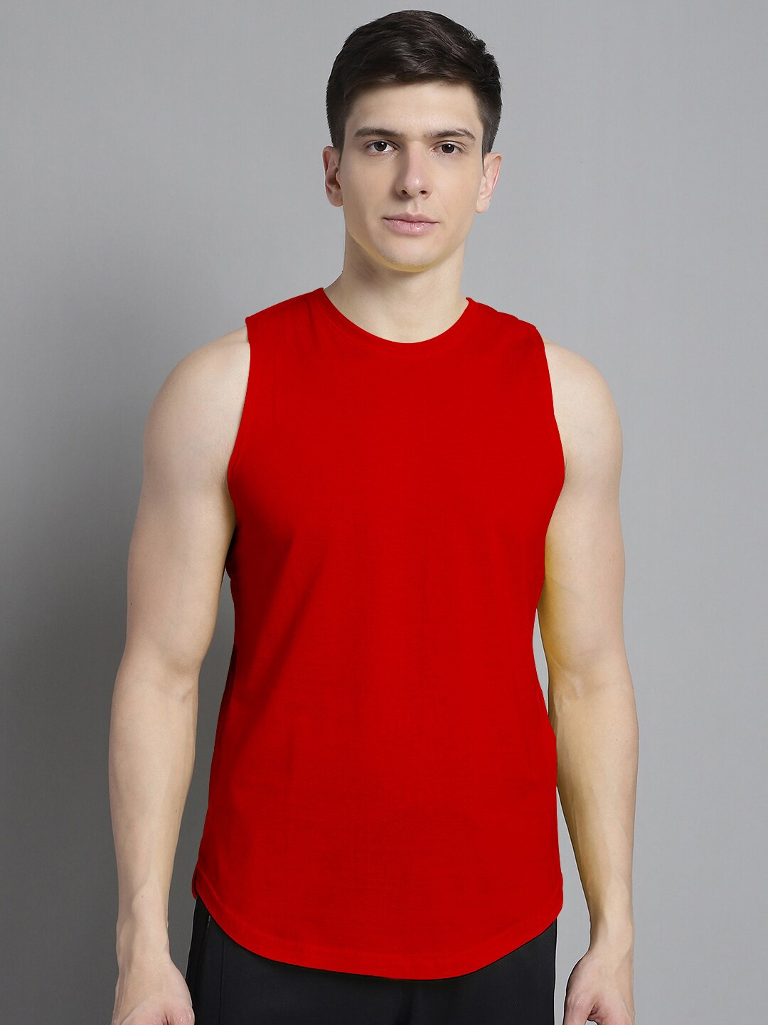 

FBAR Round Neck Bio Wash Sleeveless Pure Cotton Gym Vest, Red