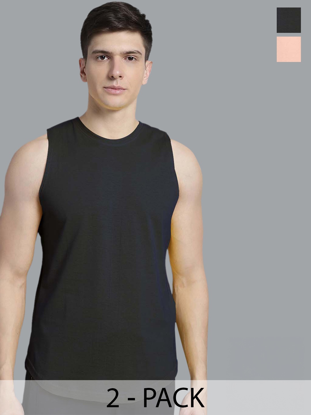 

FBAR Pack of 2 Bio-Wash Pure Cotton Innerwear Vests, Black