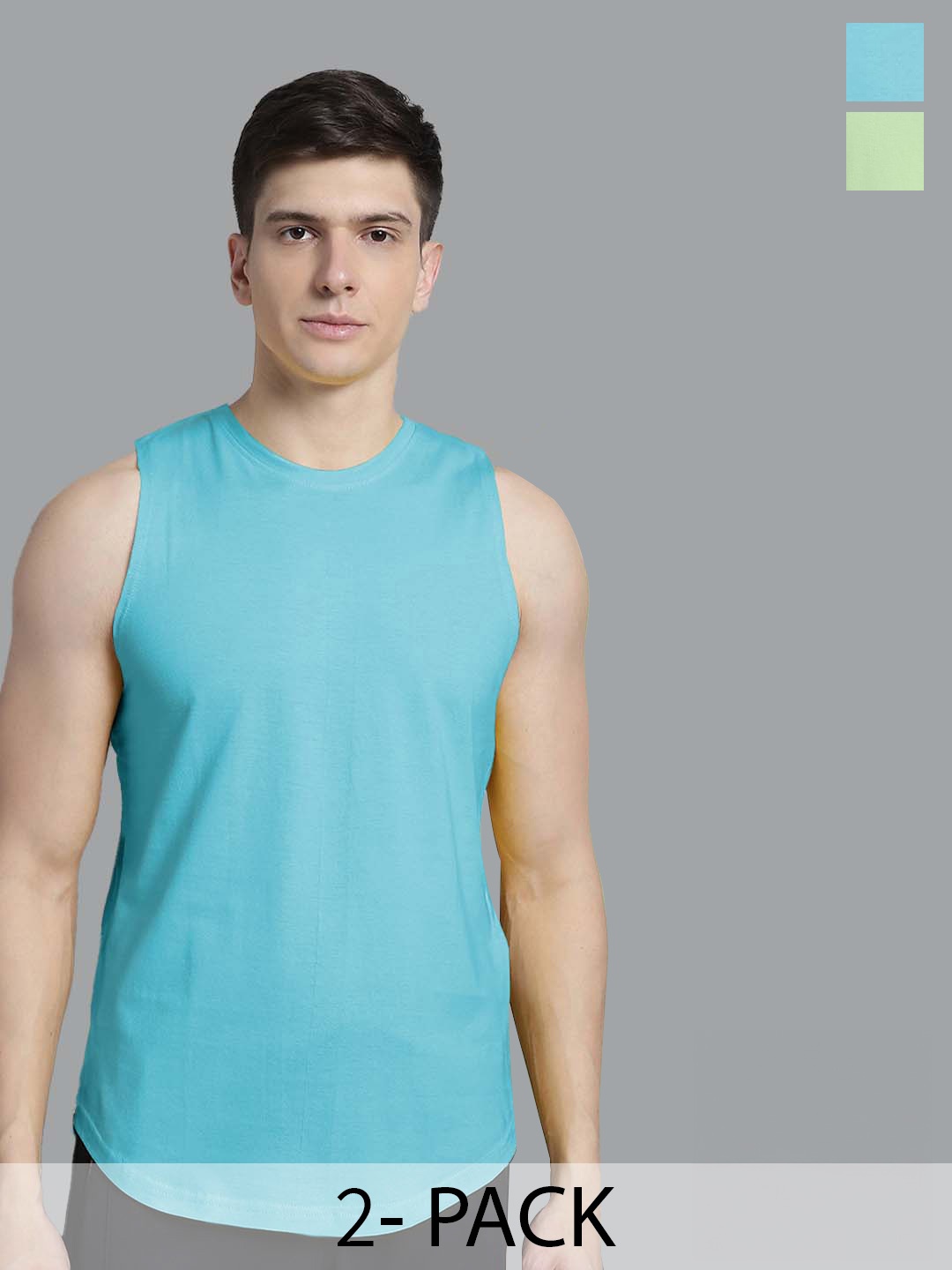 

FBAR Pack Of 2 Pure Cotton Bio Wash Gym Innerwear Vests, Turquoise blue