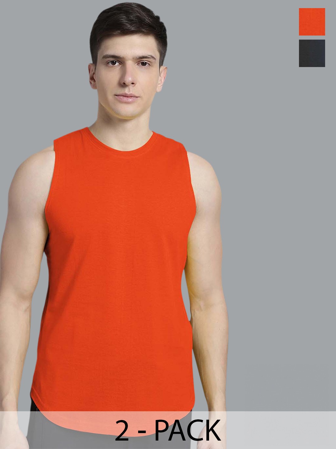

FBAR Pack Of 2 Pure Cotton Bio Wash Gym Innerwear Vests, Orange