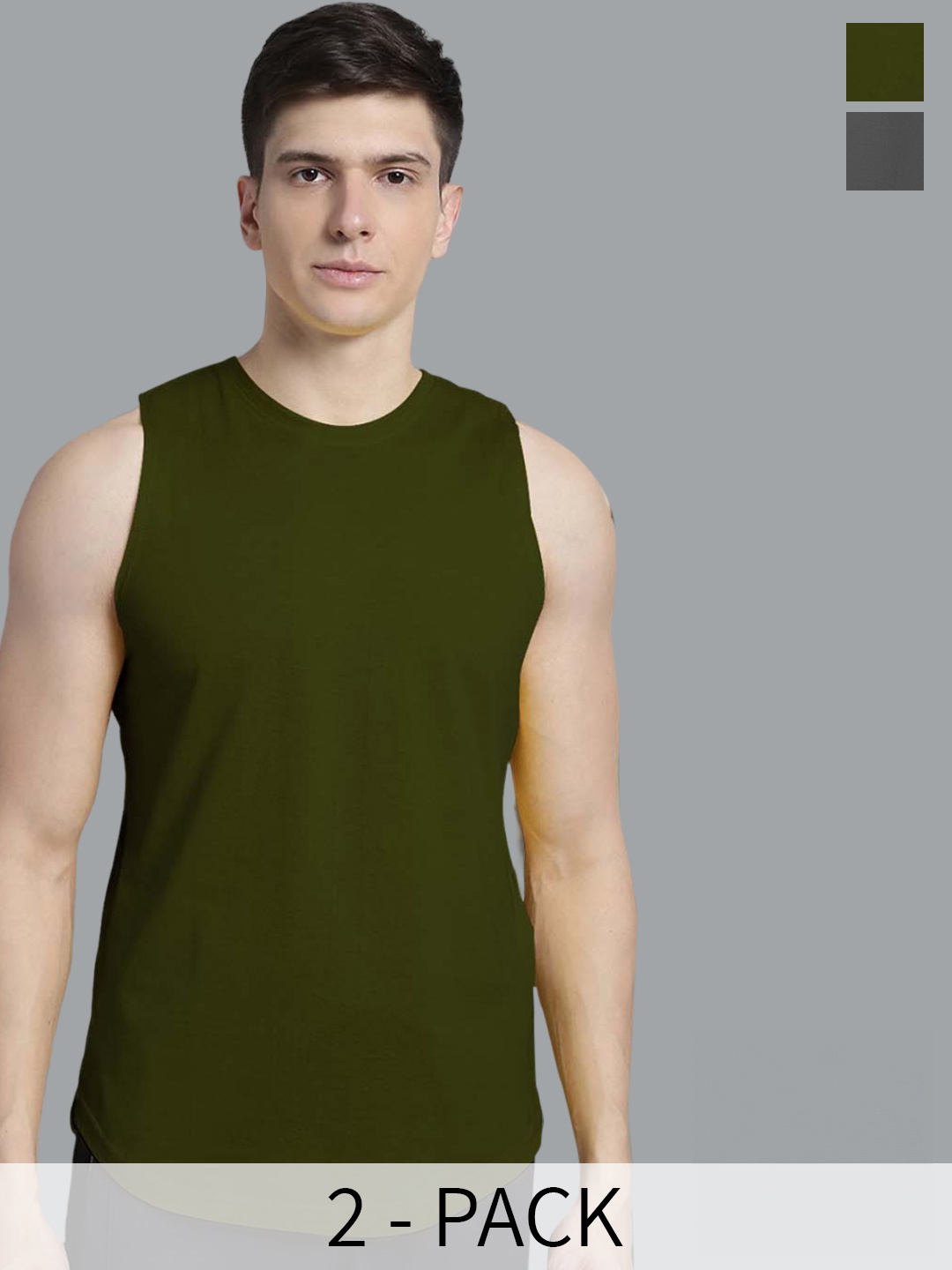 

FBAR Pack Of 2 Pure Cotton Bio Wash Gym Innerwear Vests, Olive