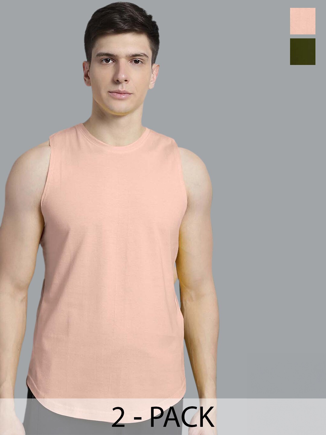 

FBAR Pack Of 2 Bio Wash Pure Cotton Innerwear Gym Vests, Peach