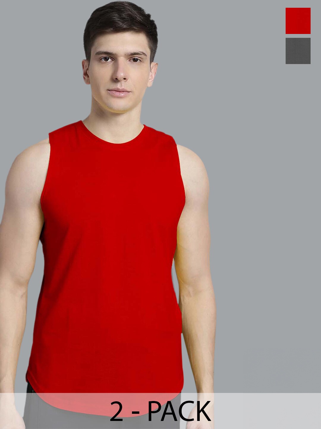 

FBAR Pack Of 2 Sleeveless Pure Cotton Gym Vests FB-AE-03-41-S, Red