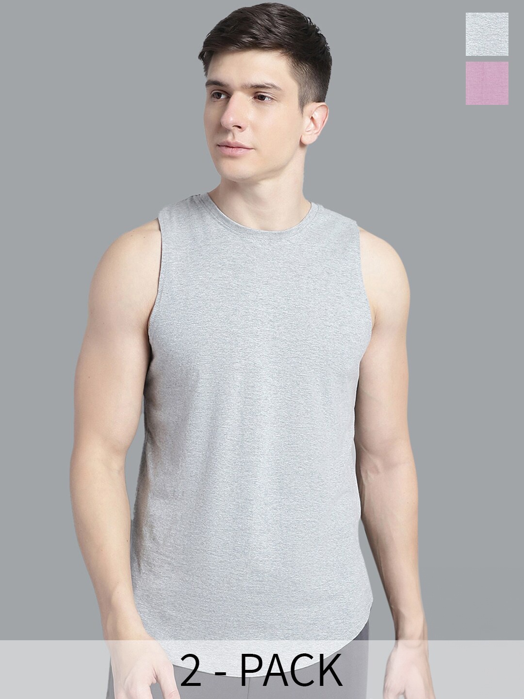 

FBAR Pack Of 2 Bio wash Pure Cotton Sleeveless Gym Vest FB-AE-04-16-S, Grey