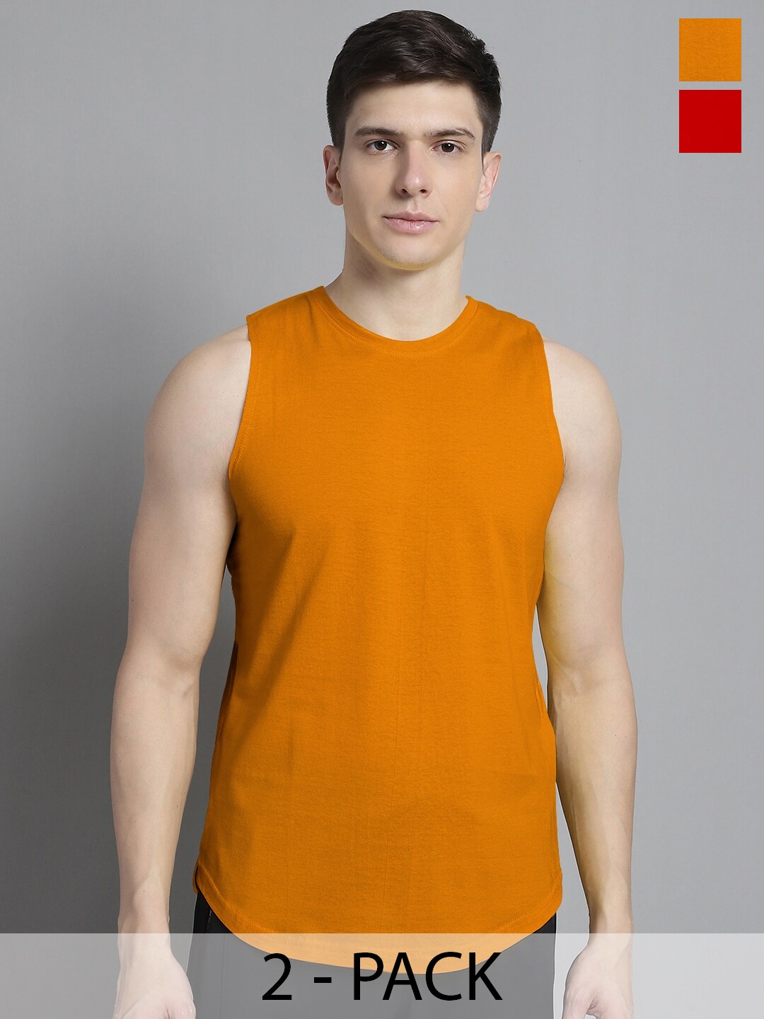

FBAR Pack Of 2 Pure Cotton Gym Vests FB-AE-03-26-S, Red