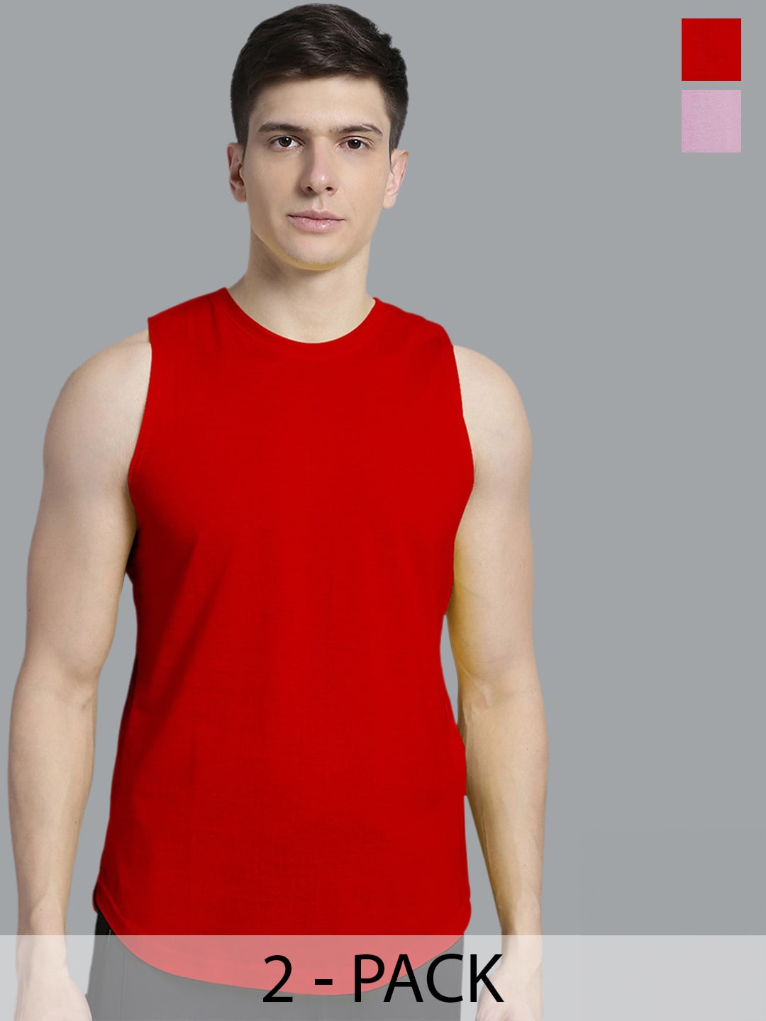 

FBAR Pack Of 2 Sleeveless Pure Cotton Innerwear Vests FB-AE-03-16-S, Red