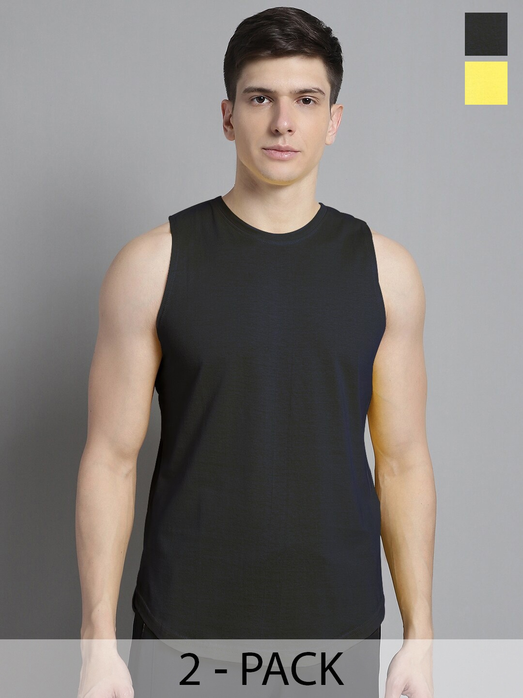 

FBAR Pack Of 2 Bio Wash Pure Cotton Sleeveless Gym Vest FB-AE-06-17-S, Yellow