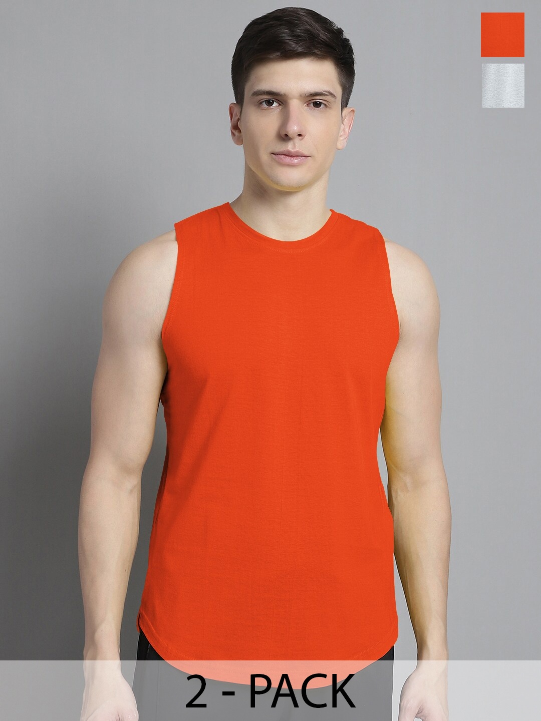 

FBAR Pack Of 2 Round Neck Sleeveless Bio-Wash Pure Cotton Innerwear Gym Vest, Grey