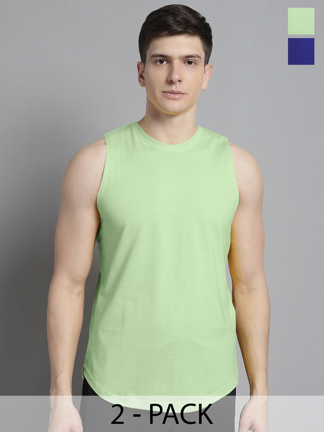 

FBAR Pack Of 2 Round Neck Sleeveless Bio-Wash Pure Cotton Innerwear Gym Vest, Blue
