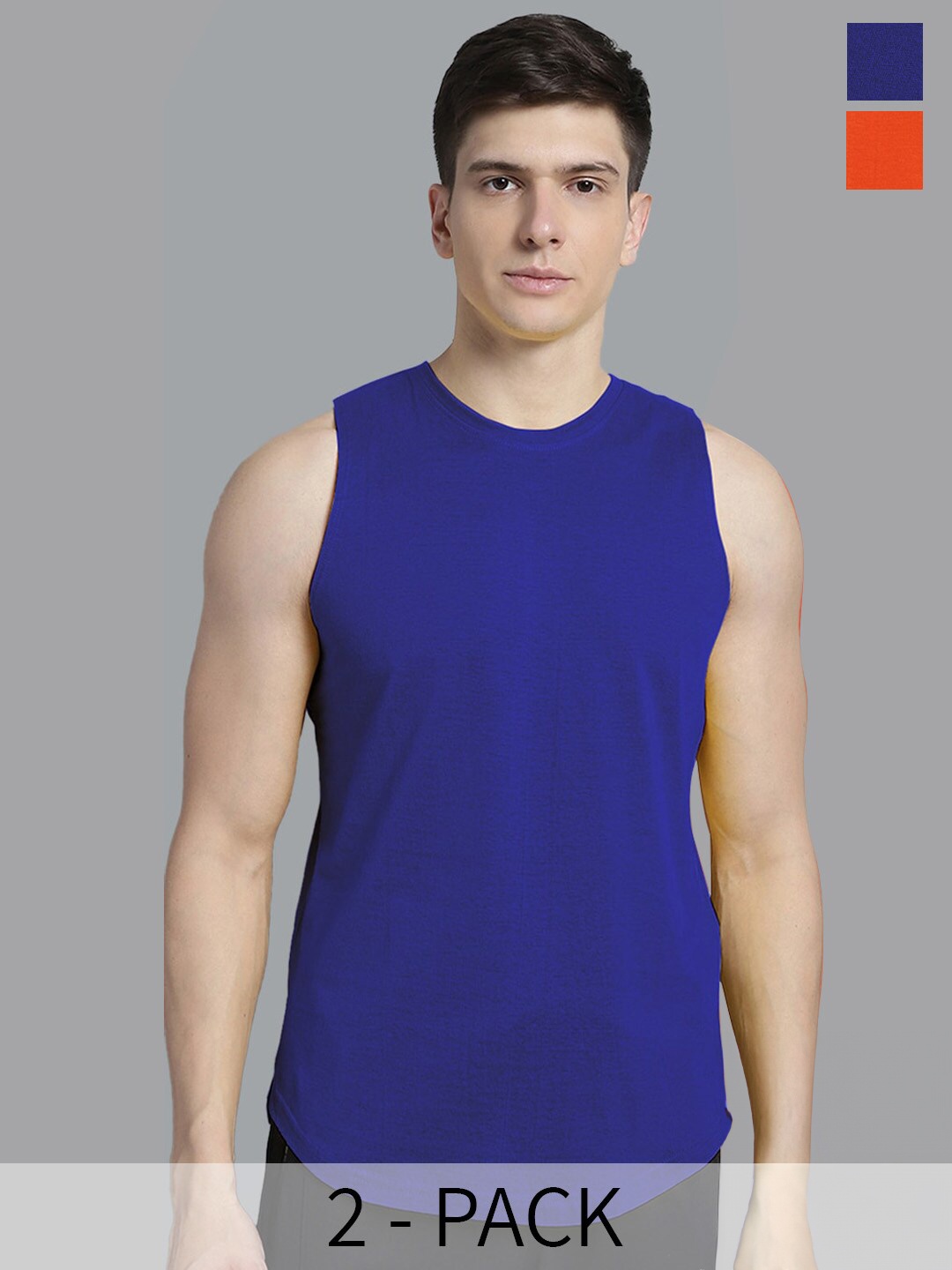 

FBAR Pack Of 2 Round Neck Sleeveless Bio-Wash Pure Cotton Innerwear Gym Vest, Blue