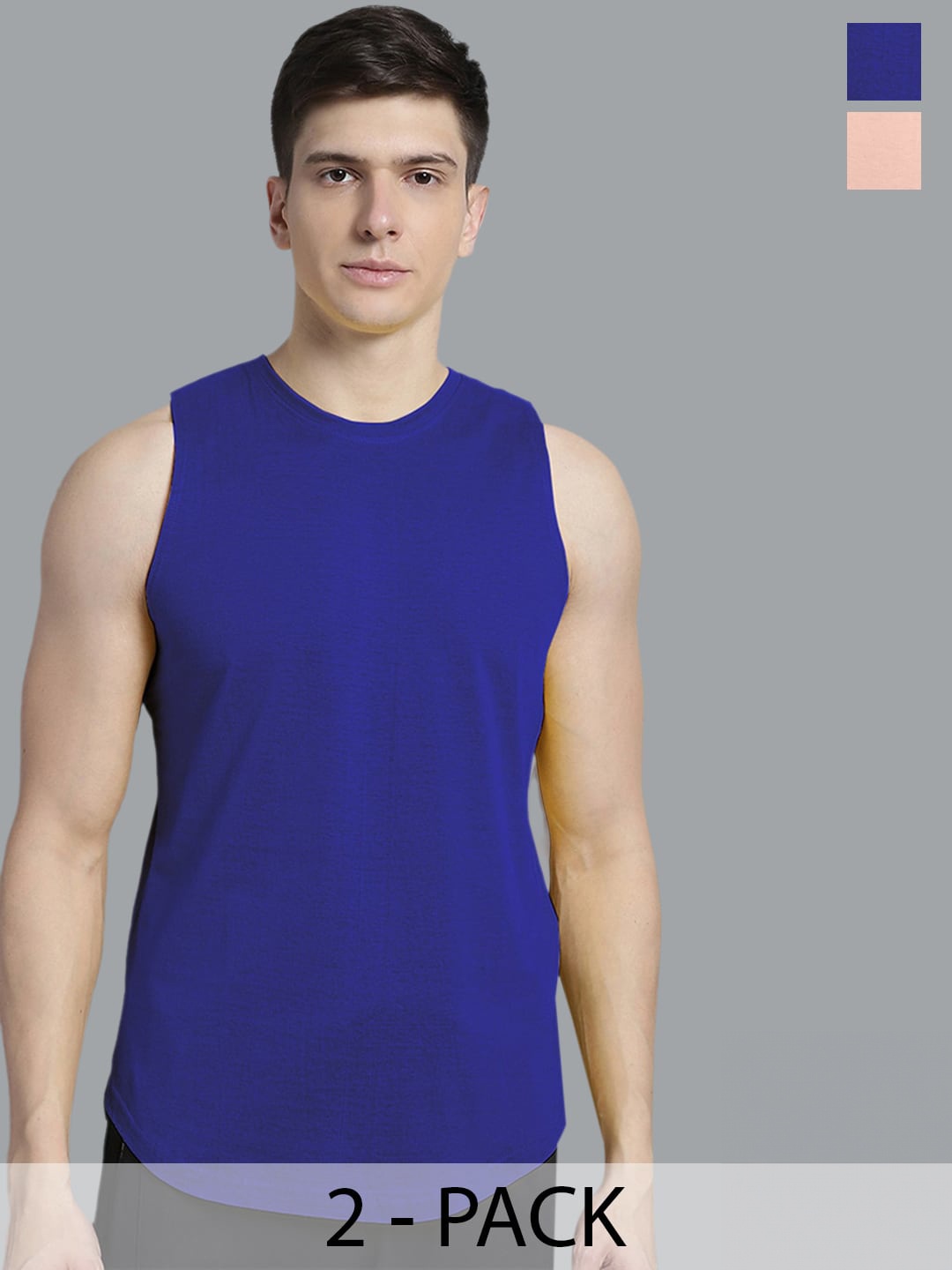 

FBAR Pack Of 2 Round Neck Sleeveless Pure Cotton Innerwear Gym Vests, Blue