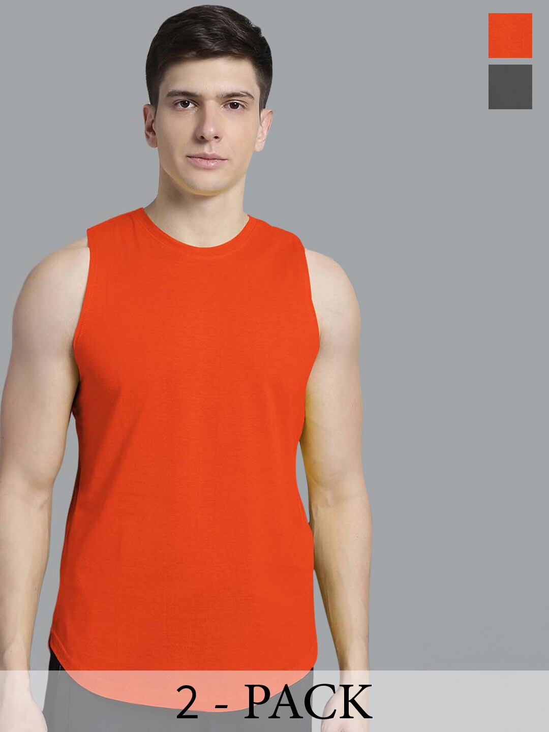 

FBAR Pack Of 2 Round Neck Sleeveless Pure Cotton Innerwear Gym Vests, Orange