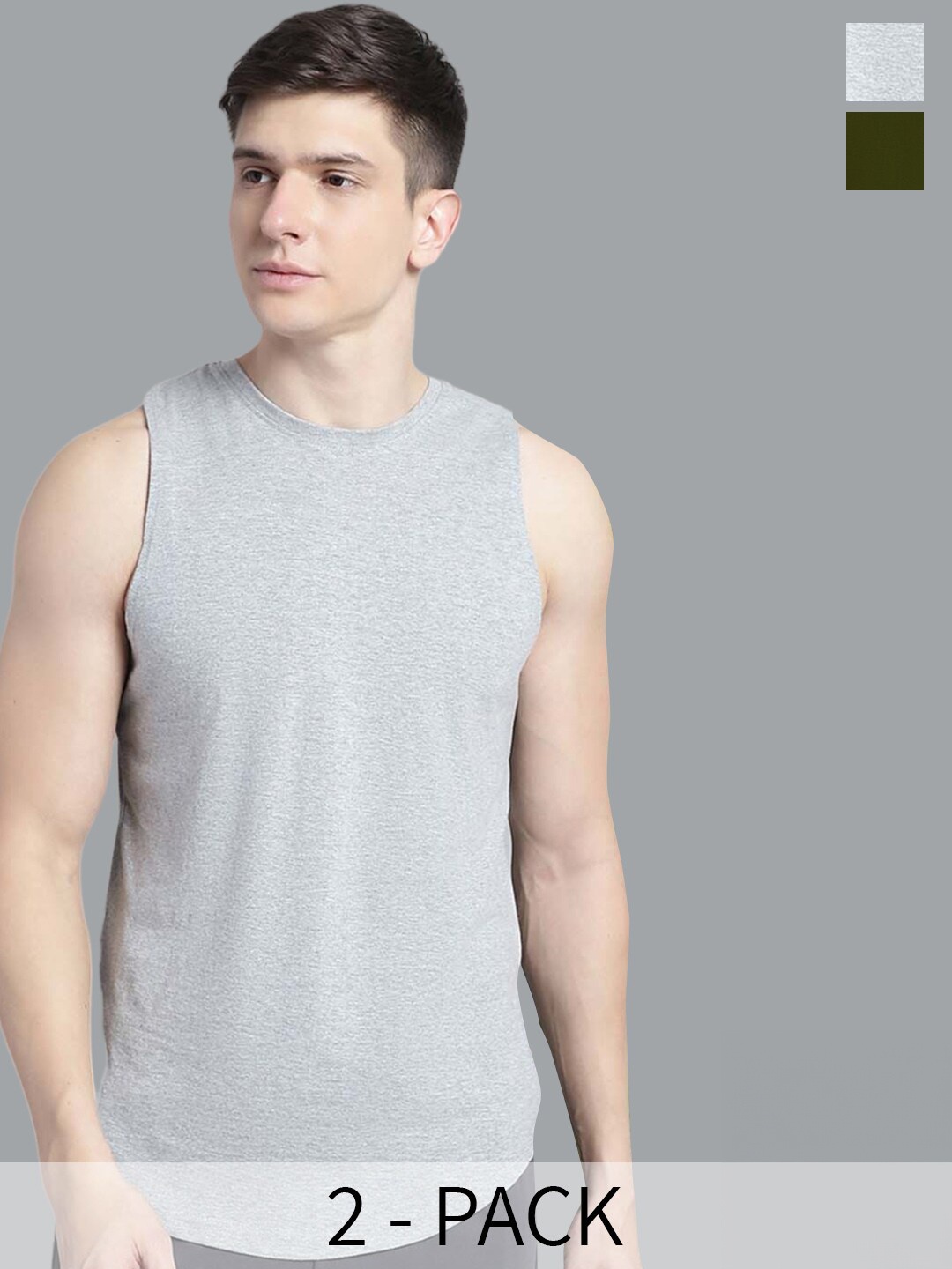 

FBAR Pack Of 2 Round Neck Sleeveless Pure Cotton Innerwear Gym Vests, Grey