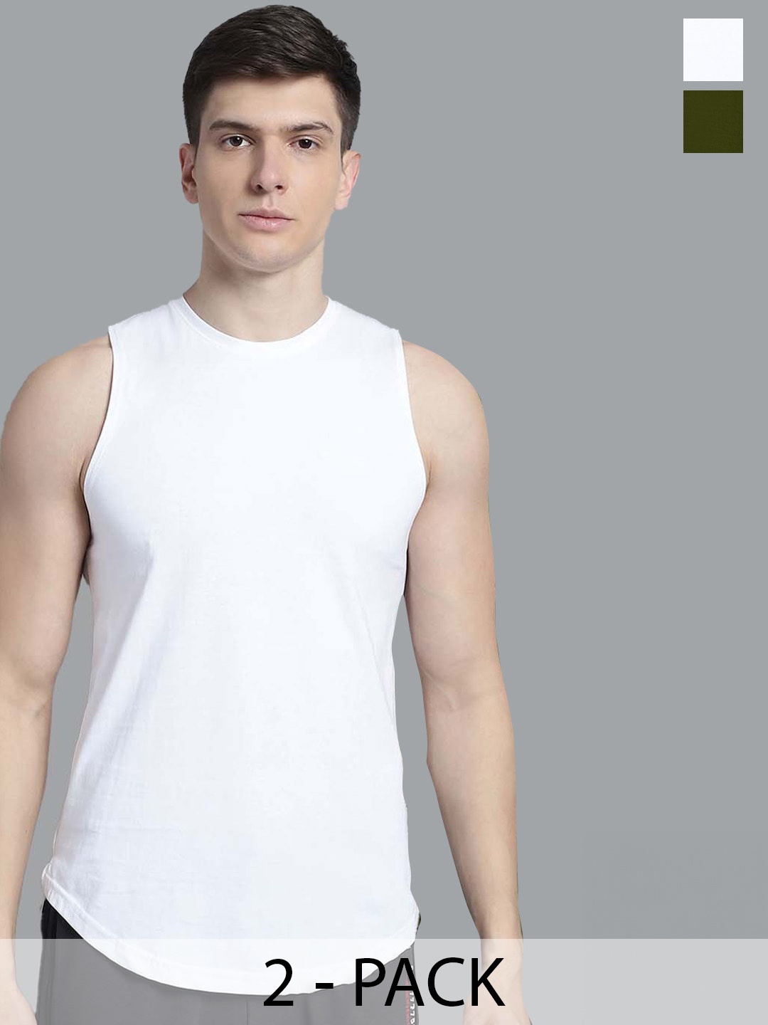 

FBAR Pack Of 2 Round Neck Sleeveless Pure Cotton Innerwear Gym Vests, White