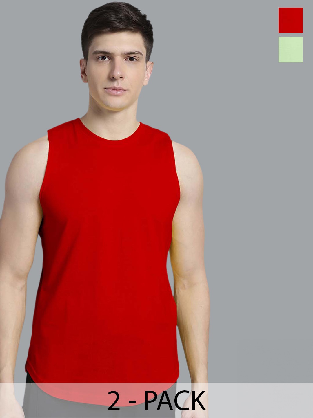 

FBAR Men Pack of 2 Pure Cotton Round Neck Innerwear Vests FB-AE-03-33-S, Red