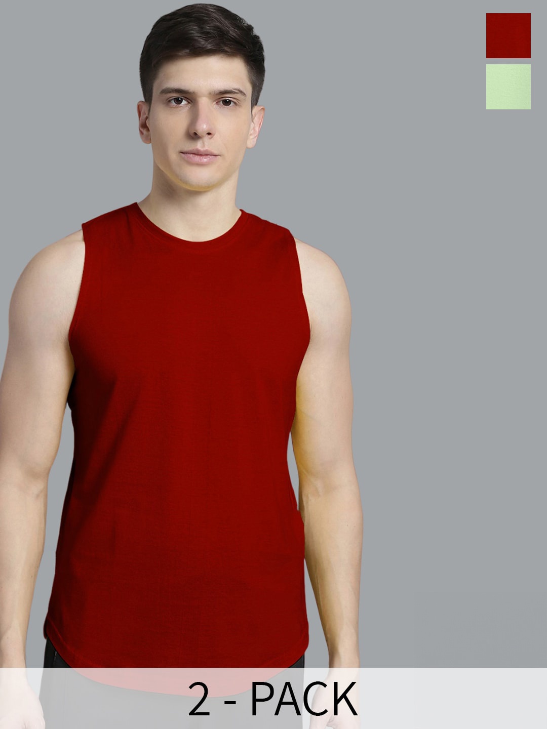 

FBAR Men Pack Of 2 Round Neck Pure Cotton Innerwear Vests FB-AE-14-33-S, Maroon
