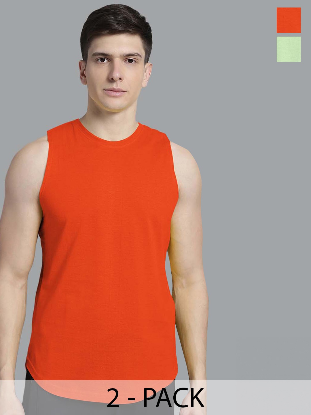 

FBAR Pack of 2 Bio-Wash Pure Cotton Innerwear Vests FB-AE-08-33-S, Orange