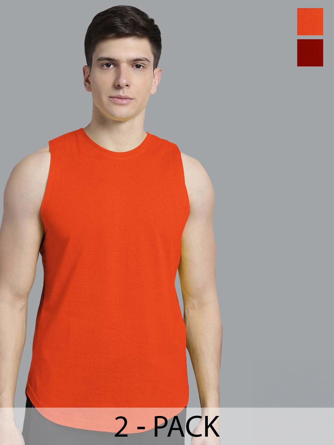 

FBAR Men Pack Of 2 Sleeveless Pure Cotton Innerwear Vests FB-AE-08-14-S, Orange