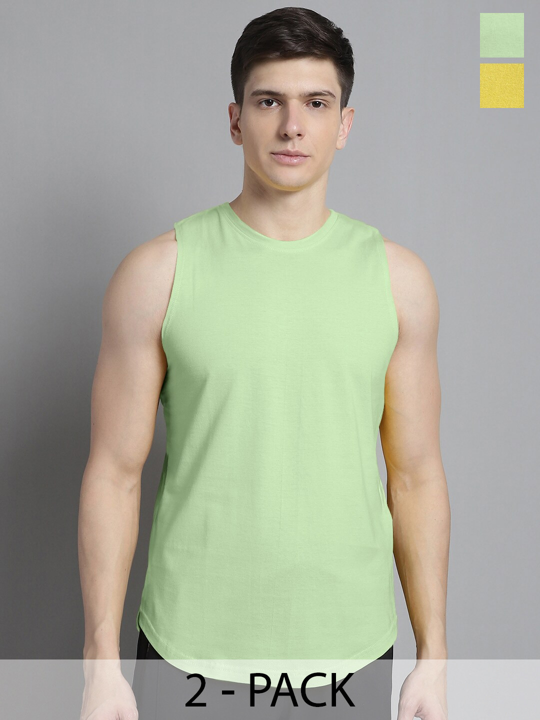 

FBAR Pack of 2 Bio-Wash Purre Cotton Innerwear Vests FB-AE-06-33-S, Yellow