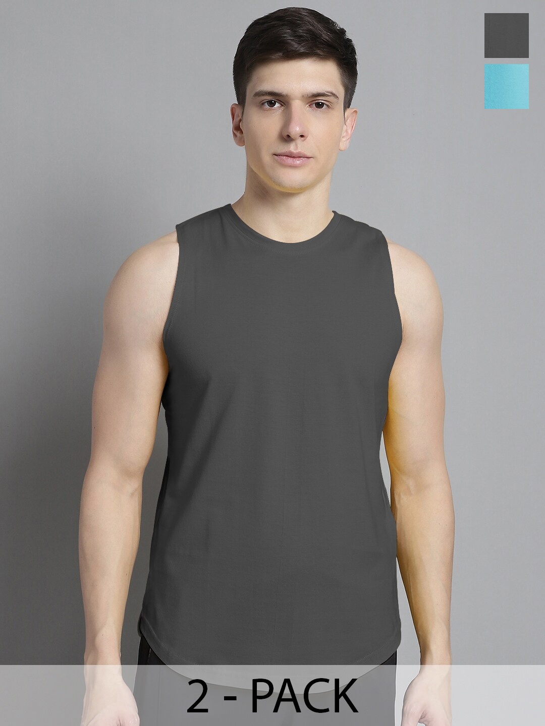 

FBAR Pack Of 2 Bio Wash Pure Cotton Gym Vest, Charcoal
